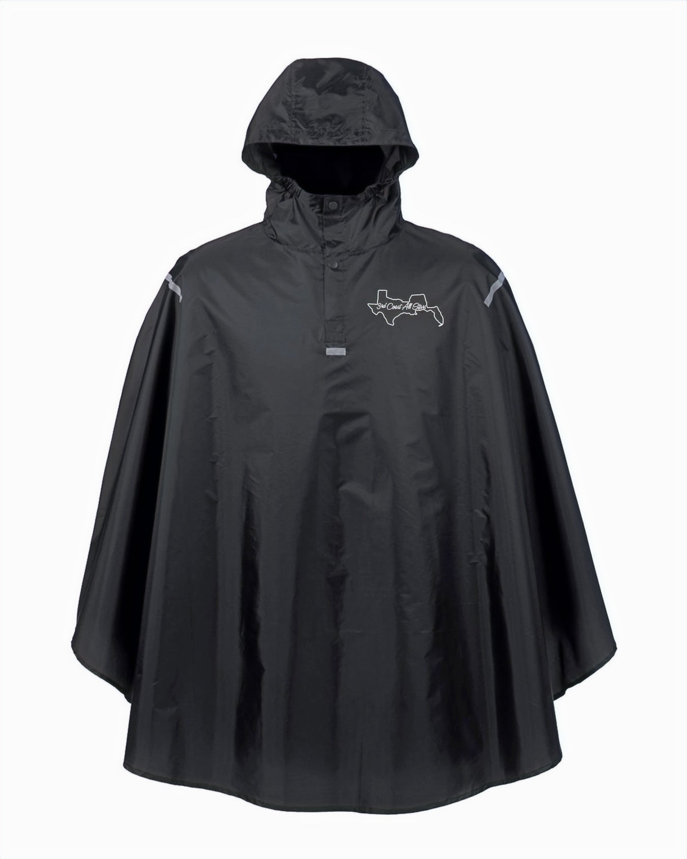Poncho, Black, Waterproof with Hood, White Logo Front Only image 0