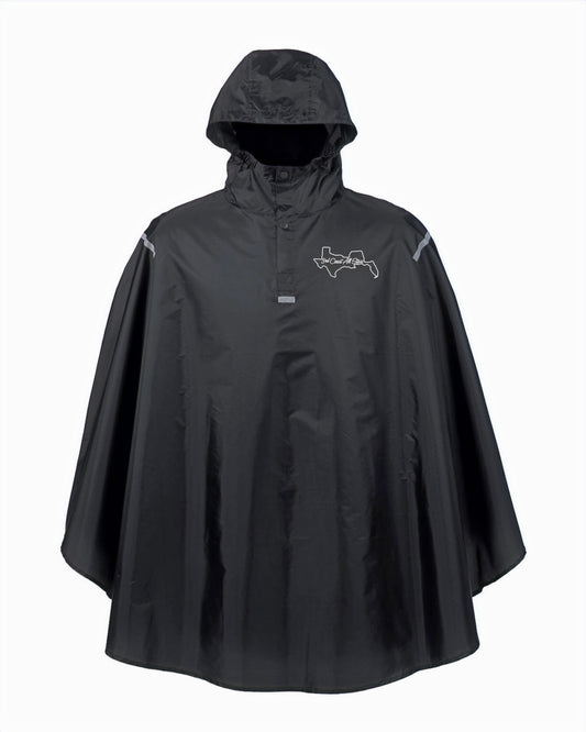 Poncho, Black, Waterproof with Hood, White Logo Front Only image 0